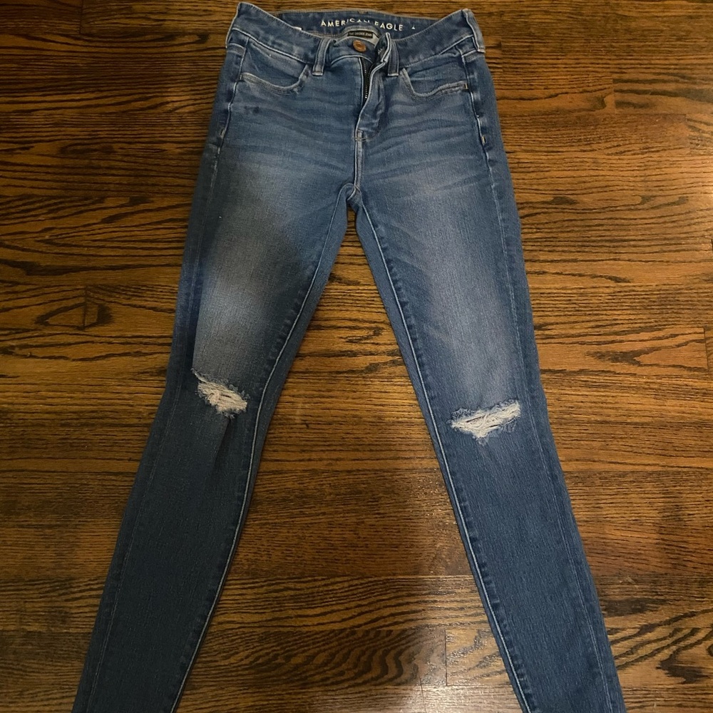 American Eagle Outfitters Women's Distressed Skinny Jeans - Blue